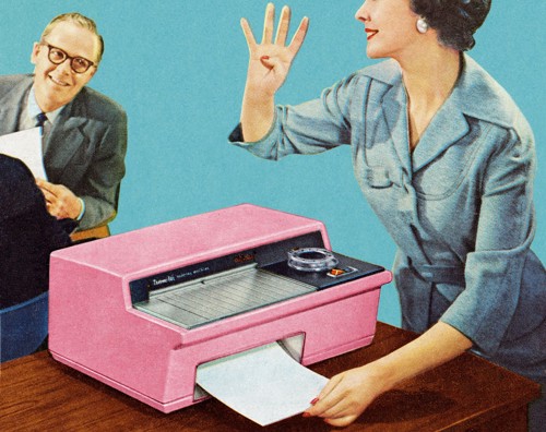 For those working in offices before the arrival of desktop computers, few were ‘tied’ to their desks. It was essential to leave your desk to do tasks such as faxing and filing. Photograph: iStock