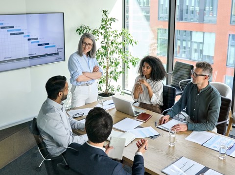 professionals talking around a table