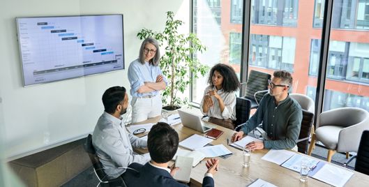 professionals talking around a table