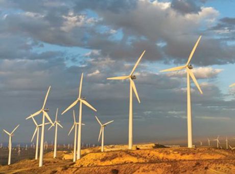 Wind turbines in a field