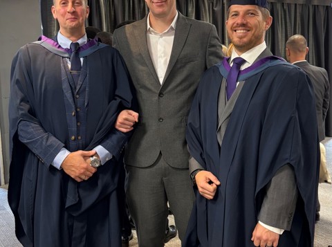 Graham Salter (left), David Burton (middle), and Johan Kemp (right) at the 2025 NEBOSH graduation ceremony